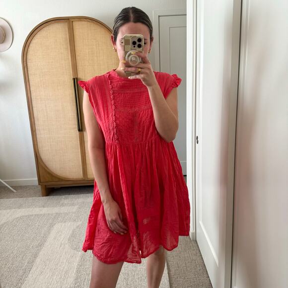 Free People Nobody Like You Embroidered Coral Mini Dress - Picture 3 of 13